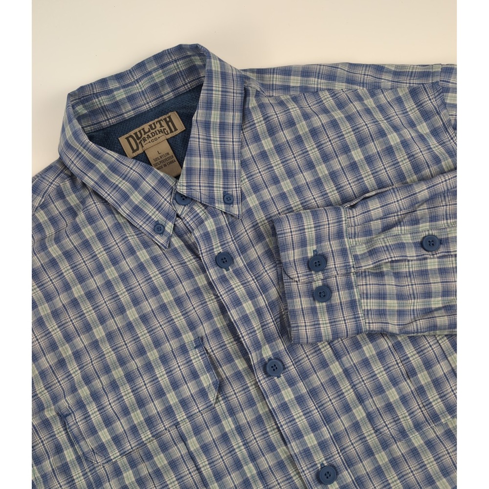Duluth Trading Co Armachillo Plaid Button Down Shirt L Mesh Back Roll-Tab Sleeve